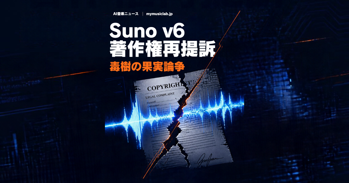 Suno v6 著作権再提訴：UMGとソニーが二度目の提訴、毒樹の果実論争